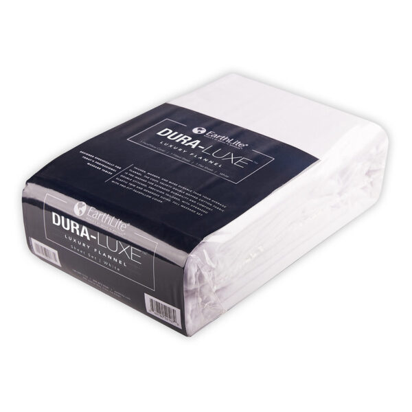 Earthlite Dura-Luxe Flanel sheet set PRO white side view