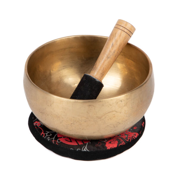 Top view of Tibetan singing bowl 13 cm with decorative cushion